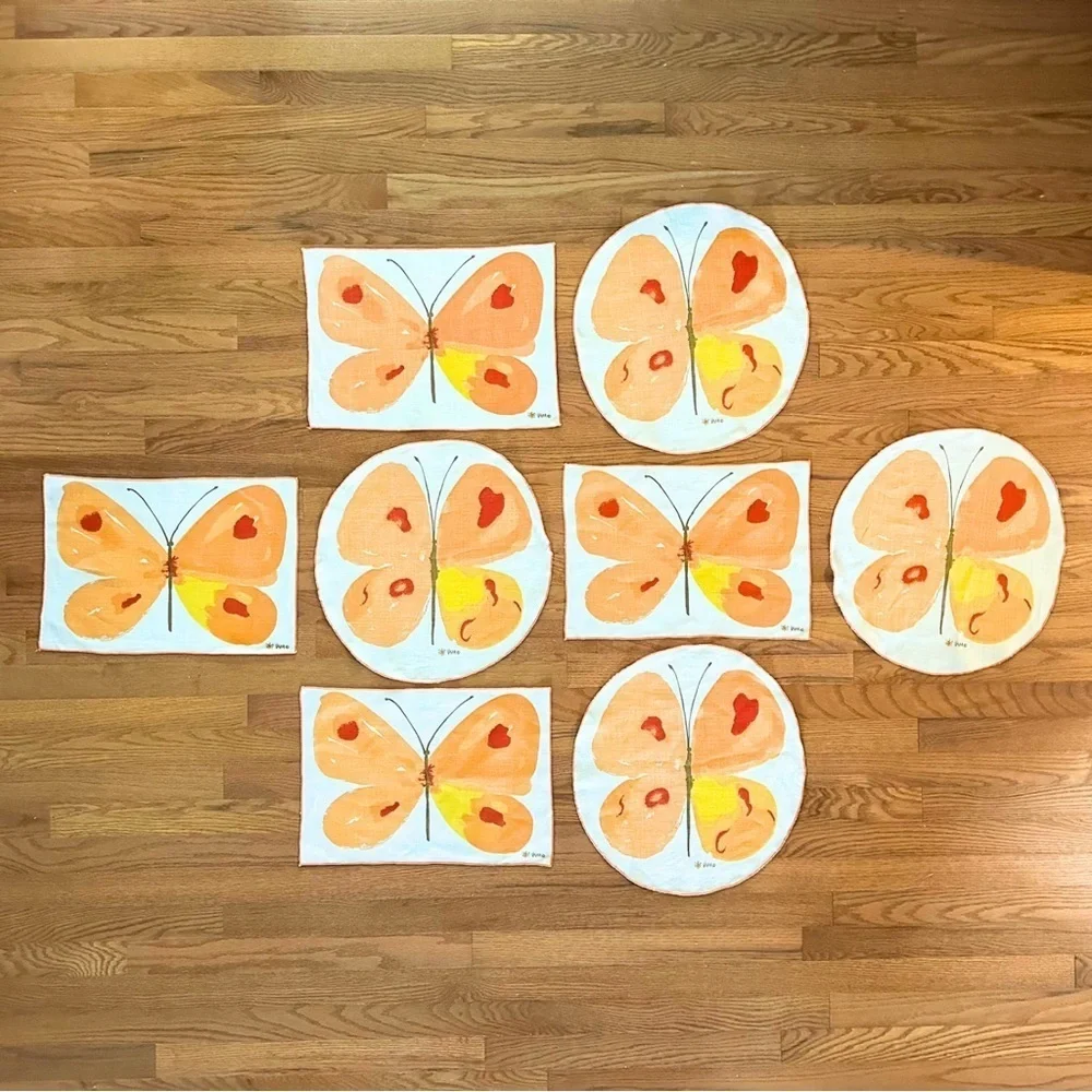 Set of 8 Vintage Vera Neumann Placemats Butterfly MCM Signed Retro Orange Cottag